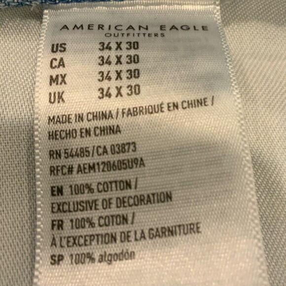 American Eagle Outfitters Jeans Mens Size 34X30 Slim Distressed Light Wash Denim - Picture 11 of 13